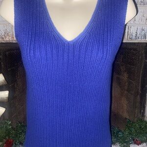 Bill Blass Ribbed Knit Top in Deep Blue